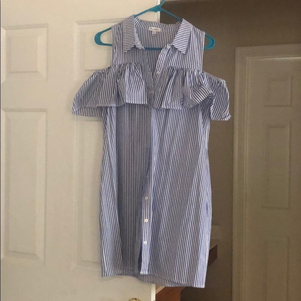 Cold shoulder blue pinstriped dress